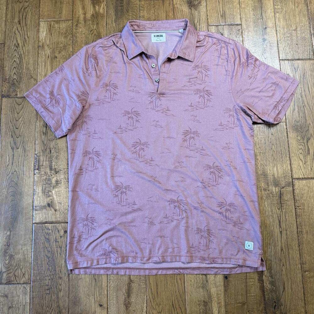 LinkSoul Golf Polo Shirt Men’s XXL Casual Palm Trees Sailboats Tropical Print
